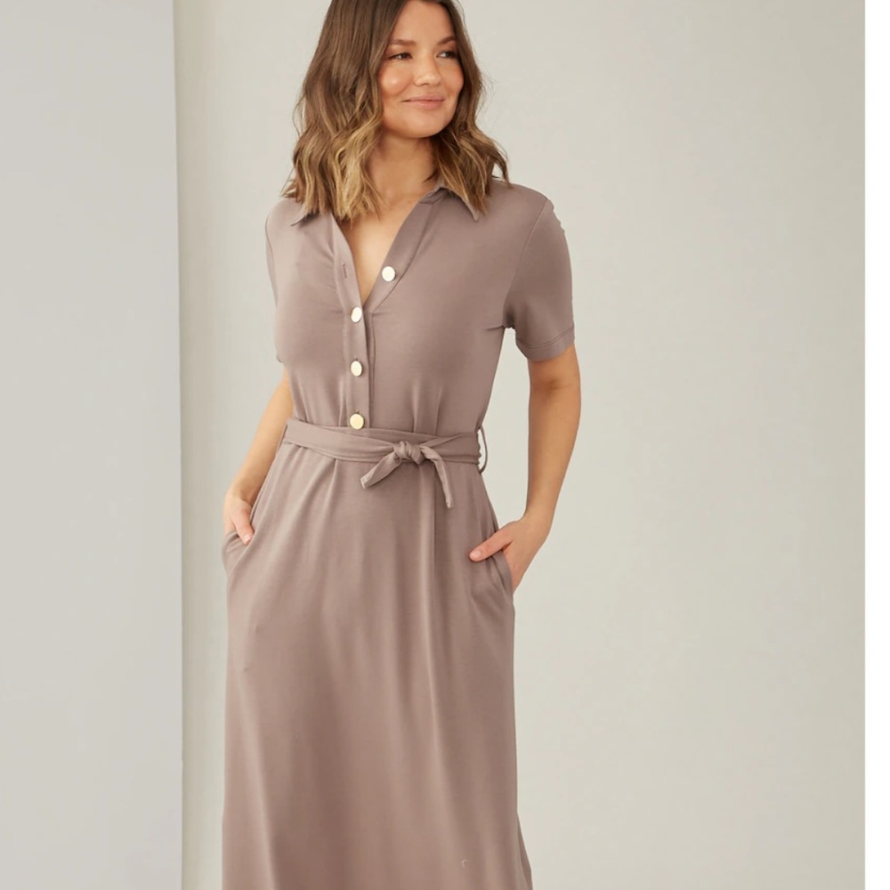 Fabulous Brian Bailey dress in earth colour with gold button front size medium